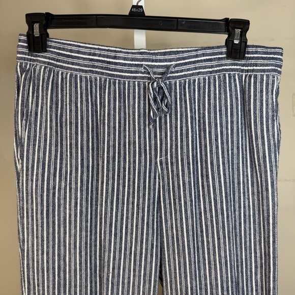 Old Navy blue white striped linen blend pants size medium drawstring wide leg - Picture 3 of 14